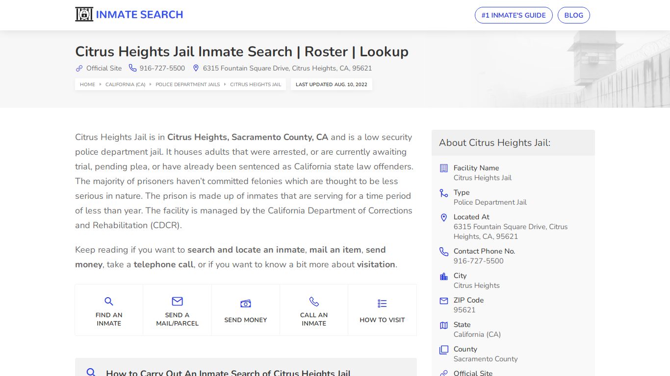 Citrus Heights Jail Inmate Search | Roster | Lookup